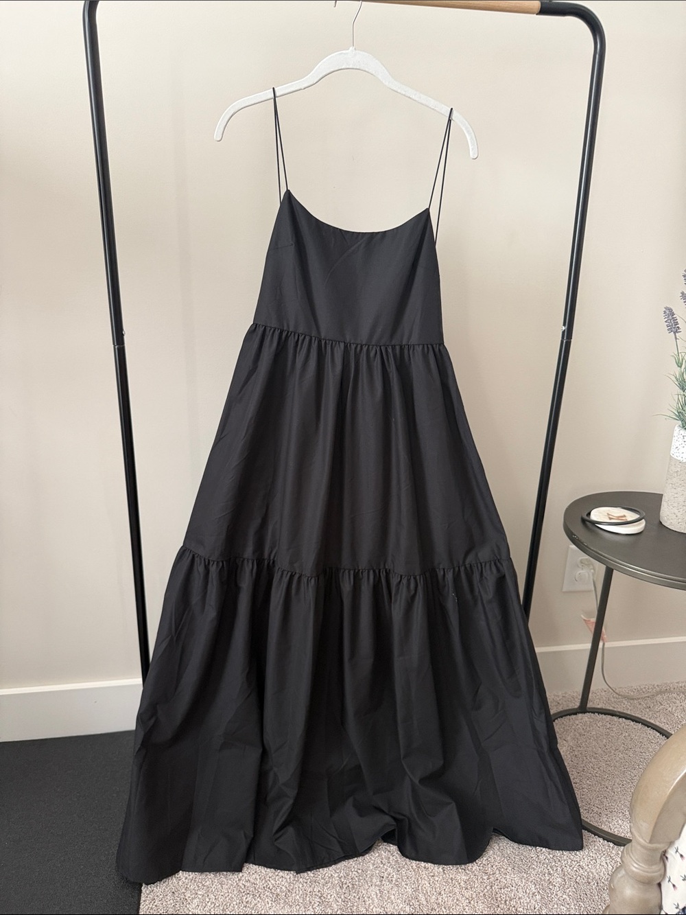 Women's Black Low Back Spaghetti Strap Maxi Dress